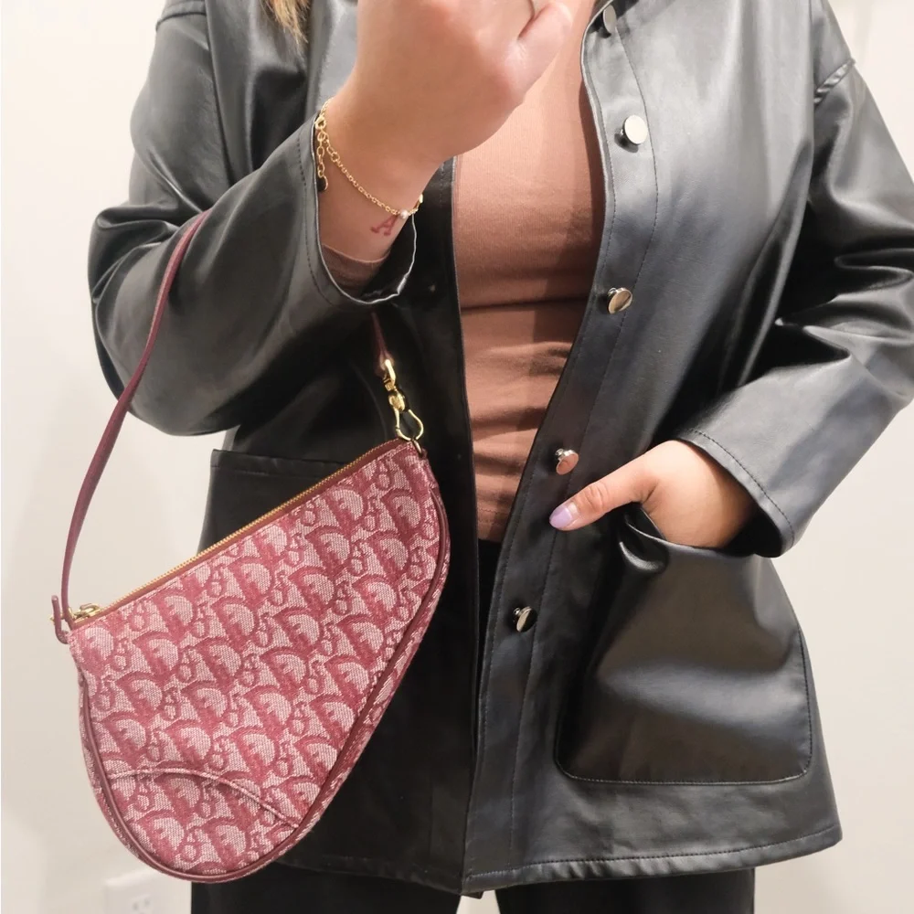 Dior Maroon Monogram Saddle Shoulder Bag - Picture 7 of 11